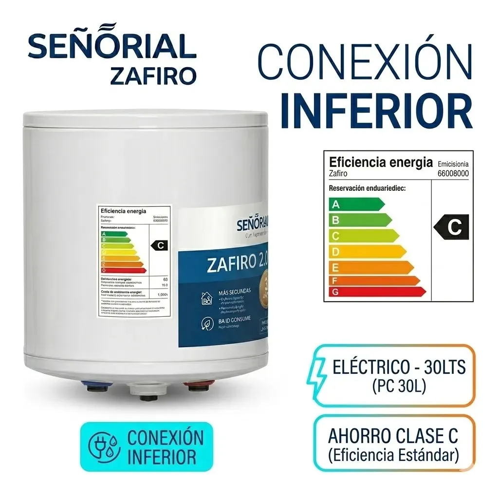 Termotanque eléctrico Señorial Zafiro 2.0 30 litros conexión inferior