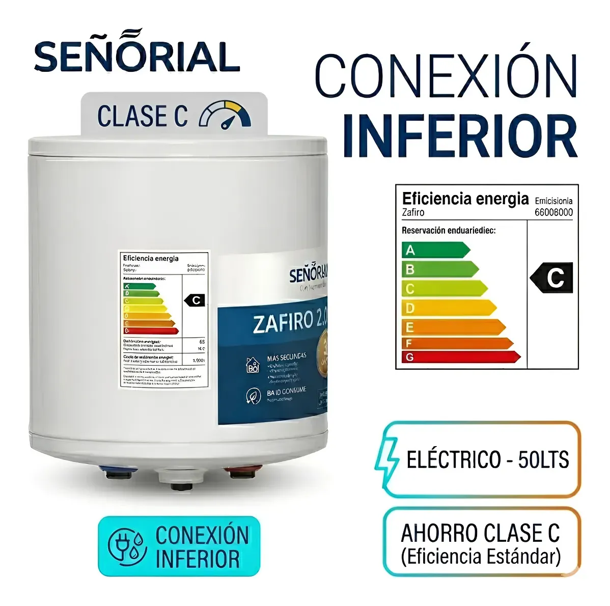 Termotanque eléctrico Señorial Zafiro 2.0 50 litros conexión inferior